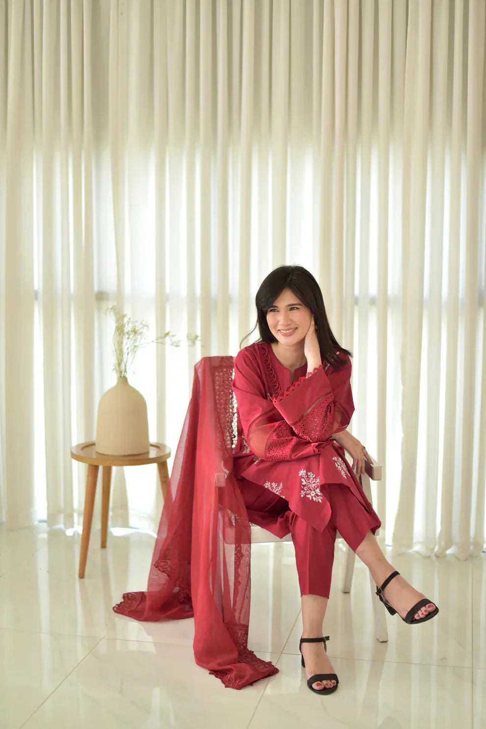 JENIFER : MaroonEMBROIDED 3-PC